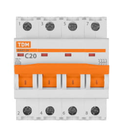 Выключатель автоматический ВА47-29 4Р 20А 4,5кА х-ка С TDM SQ0206-0126