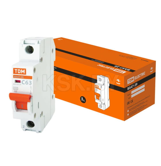 Выключатель автоматический ВА47-29 1Р 63А 4,5кА х-ка С TDM SQ0206-0080 (SQ0206-0080) 