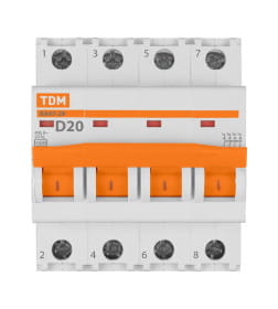 Выключатель автоматический ВА47-29 4Р 20А 4,5кА х-ка D TDM SQ0206-0190