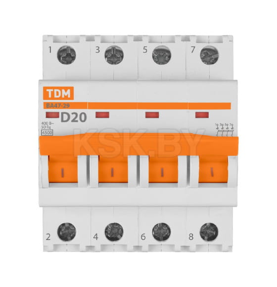 Выключатель автоматический ВА47-29 4Р 20А 4,5кА х-ка D TDM SQ0206-0190 (SQ0206-0190) 