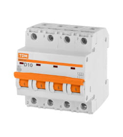 Выключатель автоматический ВА47-29 4Р 10А 4,5кА х-ка D TDM SQ0206-0187