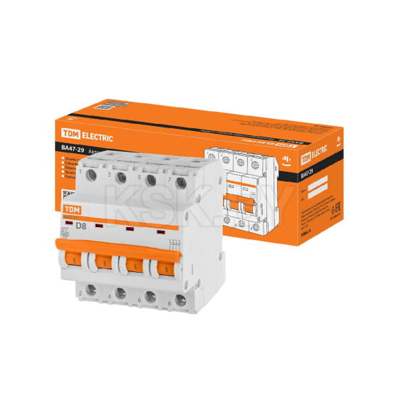 Выключатель автоматический ВА47-29 4Р 8А 4,5кА х-ка D TDM SQ0206-0186 (SQ0206-0186) 