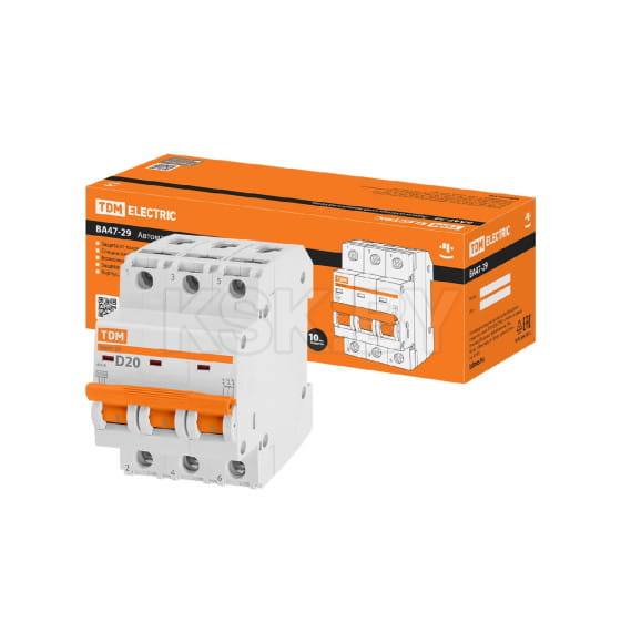 Выключатель автоматический ВА47-29 3Р 20А 4,5кА х-ка D TDM SQ0206-0174 (SQ0206-0174) 