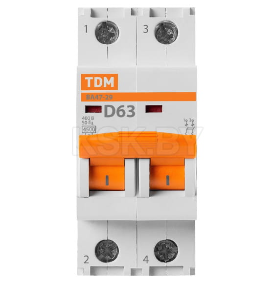 Выключатель автоматический ВА47-29 2Р 63А 4,5кА х-ка D TDM SQ0206-0163 (SQ0206-0163) 
