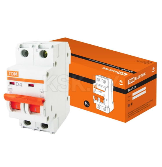 Выключатель автоматический ВА47-29 2Р 4А 4,5кА х-ка D TDM SQ0206-0151 (SQ0206-0151) 