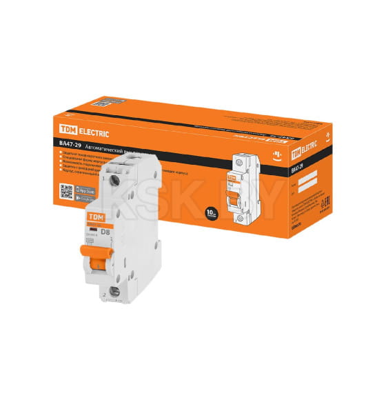 Выключатель автоматический ВА47-29 1Р 8А 4,5кА х-ка D TDM SQ0206-0138 (SQ0206-0138) 