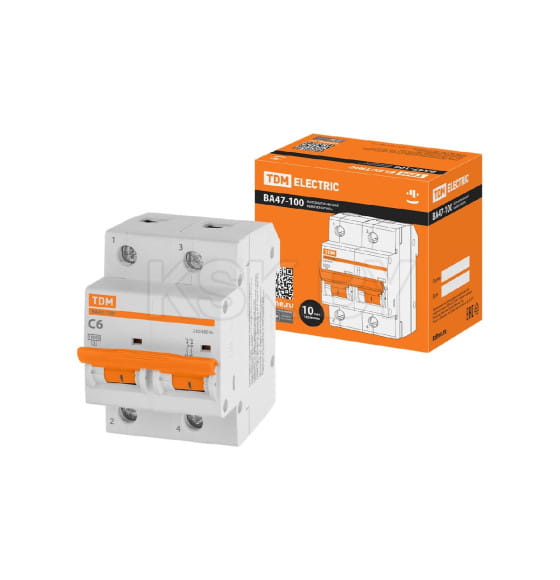 Выключатель автоматический ВА47-100 2Р 6А 10кА х-ка С TDM SQ0207-0137 (SQ0207-0137) 