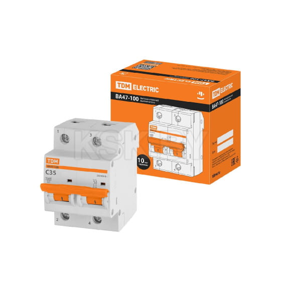 Выключатель автоматический ВА47-100 2Р 35А 10кА х-ка С TDM SQ0207-0061 (SQ0207-0061) 