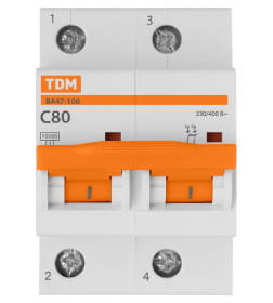 Выключатель автоматический ВА47-100 2Р 80А 10кА х-ка С TDM SQ0207-0065