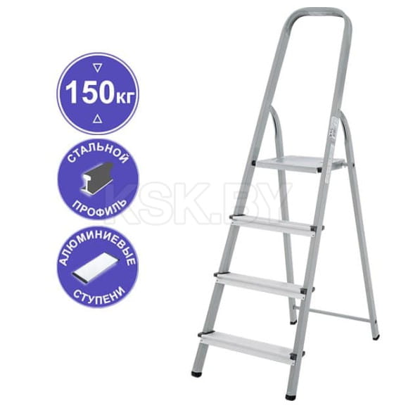 Стремянка стальная с алюминиевыми ступенями 1х 4 80 мм серия NV1130 Новая высота Цельнотянутая площадка 255×255 мм (1130104) 