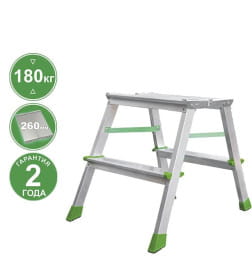 Стремянка 2 ступени ал. 2-х сторонняя с увеличенной площадкой (260мм) серия NV212 Новая высота