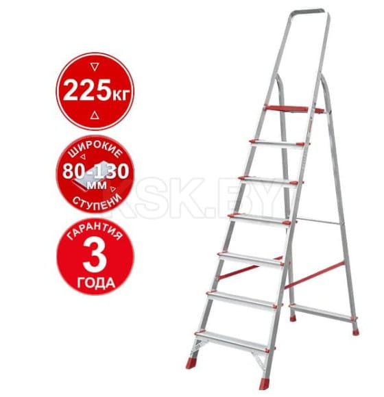 Стремянка алюминиевая односторонняя профессиональная Новая Высота NV 3112, 1х7ступеней с верхними ступенями 130 мм (3112107) 