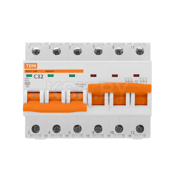 Выключатель автоматический с механической блокировкой (байпас) ВА47-29Б 3Р+3Р 32А 4,5кА х-ка C TDM SQ0206-0410 (SQ0206-0410) 
