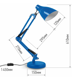 Светильник настольный под лампу на основании СНО 17ТС 60Вт E27 230В (синий) IN HOME 4690612037264