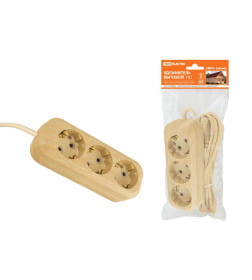 Удлинитель 3 гнезда, 5 метров, 2П+3, ПВС 3х1мм2 "Эко" (сосна) 16А/250В TDM У03 SQ1303-2002