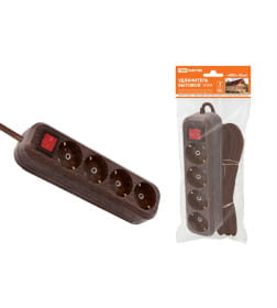 Удлинитель 4 гнезда, 5 метров, с выключателем, 2П+3, ПВС 3х1мм2 "Эко" (бук) 16А/250В TDM У04В SQ1303-3112