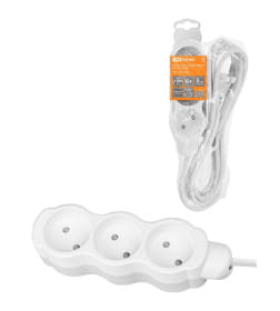 Удлинитель 3 гнезда, 3 м, б/з, с з/ш, ПВС 2х0,75 мм2 10А/250В (бело-серый) TDM "Люкс" УЛ3 SQ1303-0224