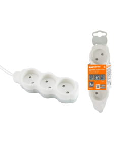 Удлинитель 3 гнезда, 3 м, б/з, с з/ш, ПВС 2х0,75 мм2 10А/250В (бело-серый) TDM "Люкс" УЛ3 SQ1303-0224