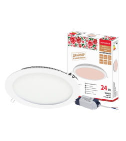 Светильник ультратонкий встраиваемый светодиодный "Даунлайт НАРОДНЫЙ" СВО (белый) 24 Вт 3000К TDM SQ0329-0097