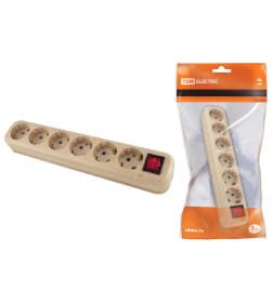 Колодка розеточная 6 гнезд 2П+3 с выключателем16А 250В "Эко" (сосна) TDM SQ1806-0058