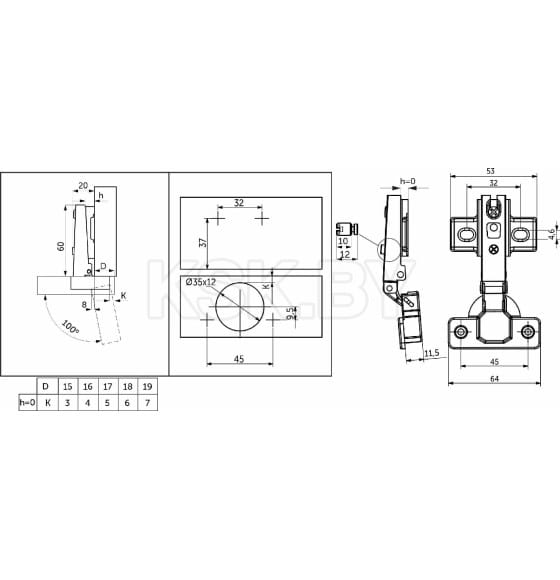Петля накладная с пружиной 45мм h0 slide-on Gridli (106099) 