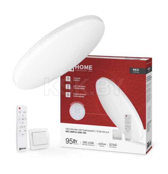 Светильник светодиодный NEO SIMPLE-95RC-WH 95Вт 230В 3000-6500K 7600Лм 460x67 мм с пультом ДУ белый IN HOME 4690612060897 (4690612060897) 