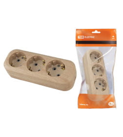 Колодка розеточная 3 гнезда 2П+3 16А 250В "Эко" (сосна) TDM SQ1806-0048