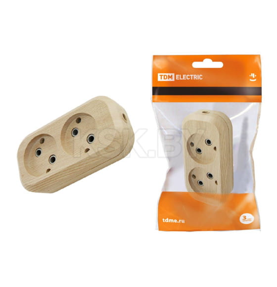 Колодка розеточная 2 гнезда 2П б/з 10А 250В "Эко" (сосна) TDM SQ1806-0045 (SQ1806-0045) 