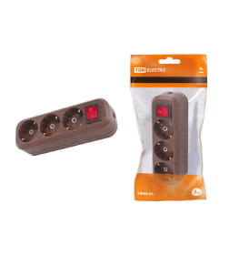 Колодка розеточная 3 гнезда 2П+3 с выключателем16А 250В "Эко" (бук) TDM SQ1806-0063