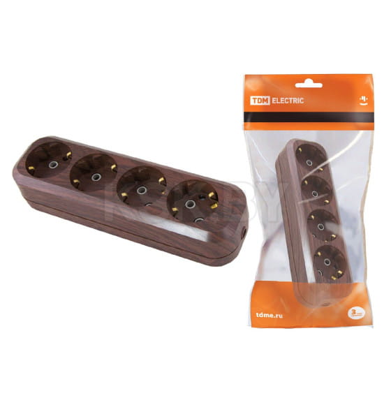 Колодка розеточная 4 гнезда 2П+3 16А 250В "Эко" (бук) TDM SQ1806-0065 (SQ1806-0065) 