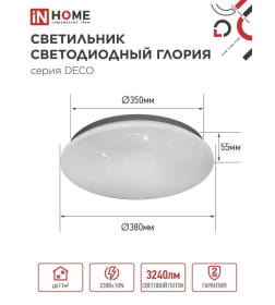 Светильник светодиодный DECO 36Вт 230В 6500К 2340лм 350х55 мм Глория IN HOME 4690612025117