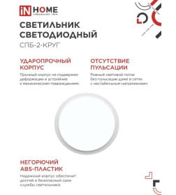 Светильник светодиодный СПБ-2-КРУГ 24Вт 230В 6500К 1700лм 310 мм белый IN HOME 4690612033181