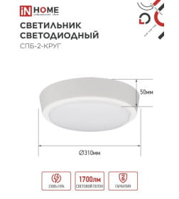 Светильник светодиодный СПБ-2-КРУГ 24Вт 230В 4000К 1700лм 310 мм белый IN HOME 4690612020662