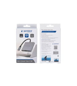 Док-станция Type-C 3 в 1 (алюминий) Gembird UHB-D2