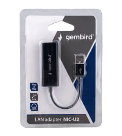 Сетевой адаптер USB2.0(M)/RJ45 (F) Ethernet (черный) Gembird NIC-U2