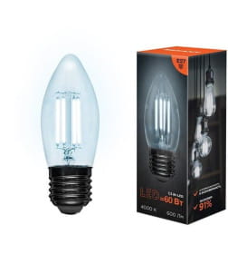 Лампа филаментная Свеча CN35 7.5 Вт 600 Лм 4000K E27 прозрачная колба REXANT 604-086