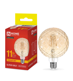 Лампа светодиодная LED-GL95СR-deco gold 11Вт 230В E27 3000K 1040Лм кристалл золотистая IN HOME 4690612056067