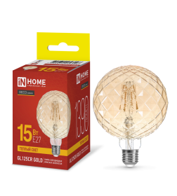 Лампа светодиодная LED-GL125CR-deco gold 15Вт 230В E27 3000K 1390Лм кристалл золотистая IN HOME 4690612056098