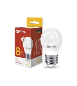Лампа светодиодная LED-ШАР-VC 8Вт 230В Е27 3000К 760Лм IN HOME 4690612020563