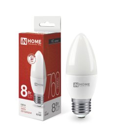 Лампа светодиодная LED-СВЕЧА-VC 8Вт 230В Е27 4000К 760Лм IN HOME 4690612020457