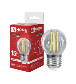 Лампа светодиодная LED-ШАР-deco 15Вт 230В Е27 4000К 1435Лм прозрачная IN HOME 4690612055985