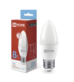 Лампа светодиодная LED-СВЕЧА-VC 8Вт 230В Е27 6500К 760Лм IN HOME 4690612024820