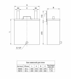 Бак "Комфорт" (AISI 201/1.0) навесной для печи 60л Ferrum