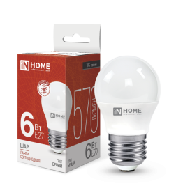Лампа светодиодная LED-ШАР-VC 6Вт 230В Е27 4000К 570Лм IN HOME 4690612020532
