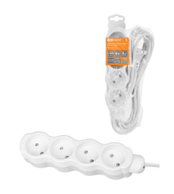 Удлинитель 4 гнезда, 1,5 м, б/з, с з/ш, ПВС 2х0,75 мм2 10А/250В (бело-серый) TDM "Люкс" УЛ4 SQ1303-0226