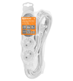 Удлинитель 4 гнезда, 1,5 м, б/з, с з/ш, ПВС 2х0,75 мм2 10А/250В (бело-серый) TDM "Люкс" УЛ4 SQ1303-0226