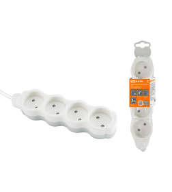 Удлинитель 4 гнезда, 5 м, б/з, с з/ш, ПВС 2х0,75 мм2 10А/250В (бело-серый) TDM "Люкс" УЛ4 SQ1303-0228