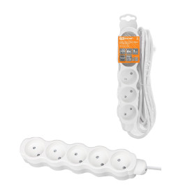 Удлинитель 5 гнезд, 1,5 м, б/з, с з/ш, ПВС 2х0,75 мм2 10А/250В (бело-серый) TDM "Люкс" УЛ5 SQ1303-0229