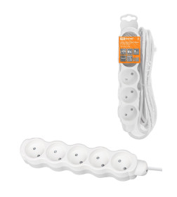 Удлинитель 5 гнезд, 5 м, б/з, с з/ш, ПВС 2х0,75 мм2 10А/250В (бело-серый) TDM "Люкс" УЛ5 SQ1303-0231