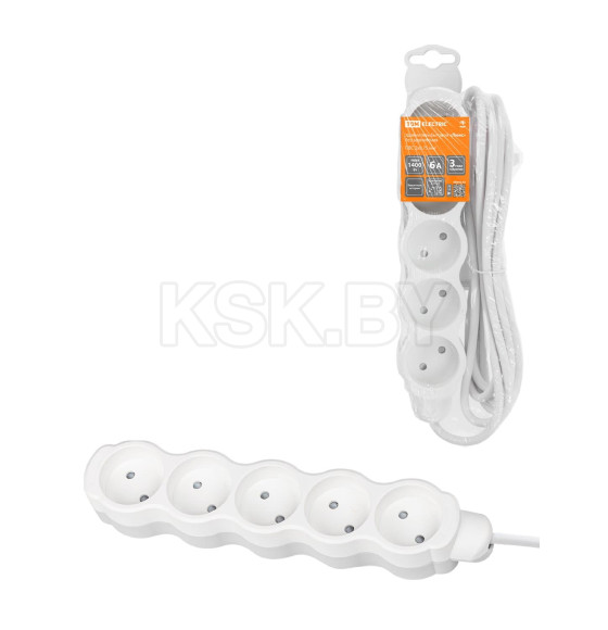 Удлинитель 5 гнезд, 5 м, б/з, с з/ш, ПВС 2х0,75 мм2 10А/250В (бело-серый) TDM "Люкс" УЛ5 SQ1303-0231 (SQ1303-0231) 